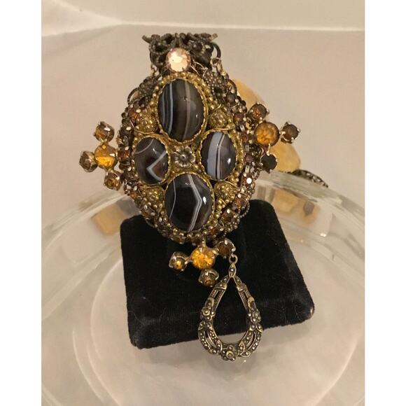 Vintage Marian Raser Banded Agate/Citrine Etruscan Revival Pendant Necklace - Picture 5 of 8